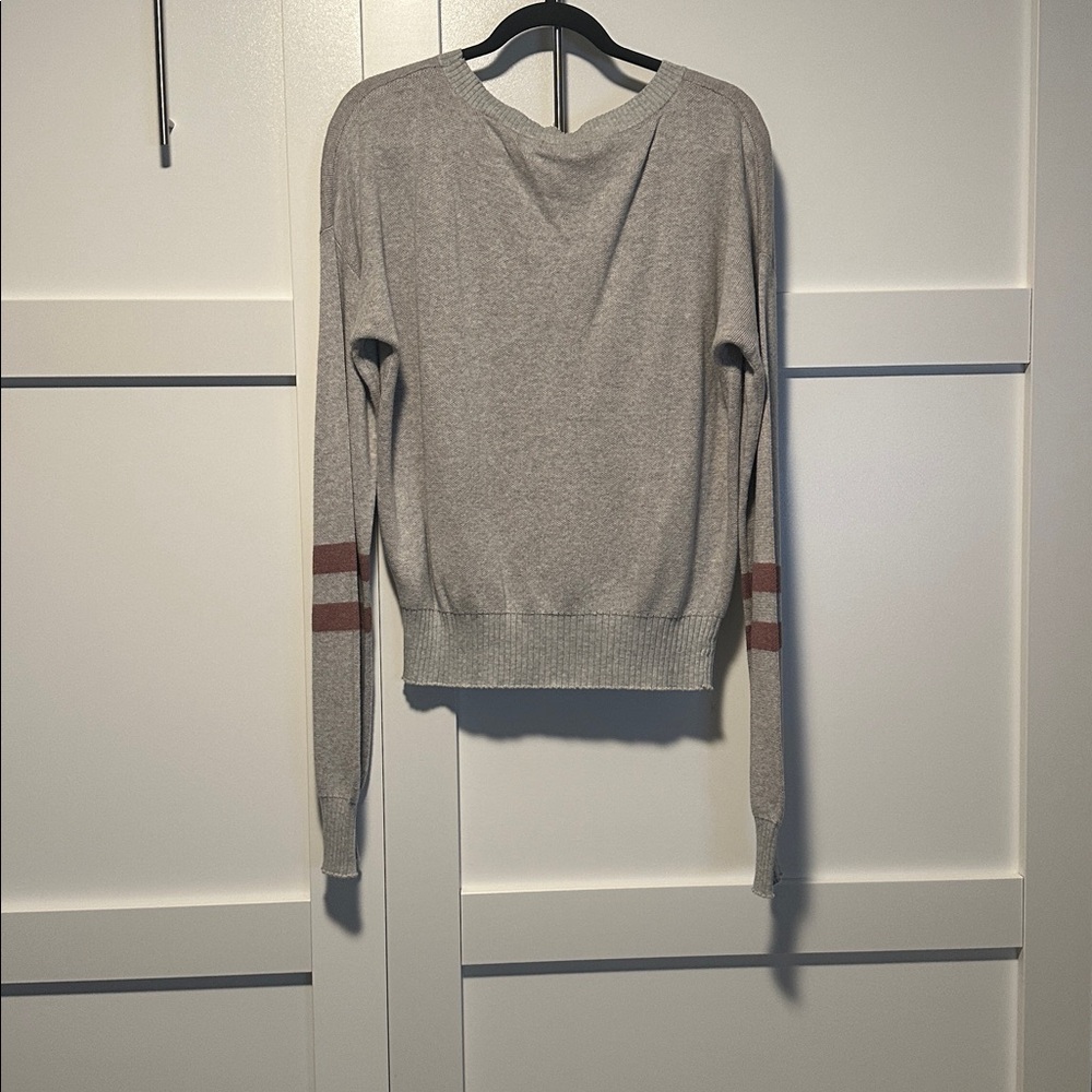 La La Von Gray Knit Sweater with arm stripes. Size large. - Picture 4 of 4